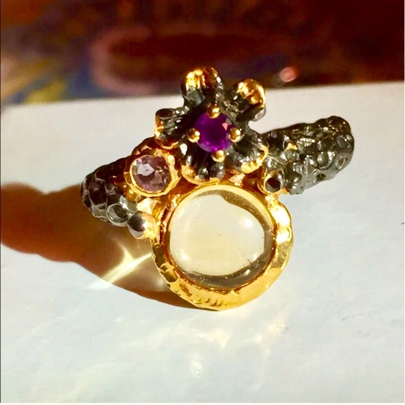 💜NATURAL CITRINE•AMETHYST➕TANZANITE•925K SS RING! - Picture 2 of 8